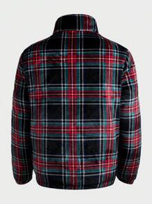 Manfinity VCAY Reversible Plaid Men Casual Collar Thickened Padded Coat, Windproof Warm Lined Coat, Fashionable Versatile Outerwear For Autumn/Winter, Christmas
