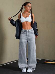 SHEIN Tall 女士休闲雪花洗渐变色阔腿牛仔裤