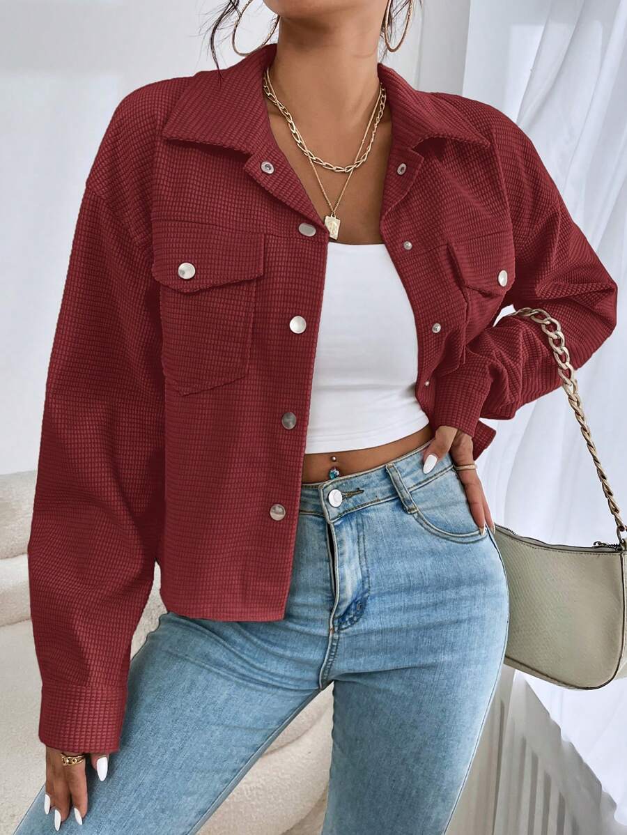 Muchica Solid Color Front Button Pocket Casual Long Sleeve Jacket