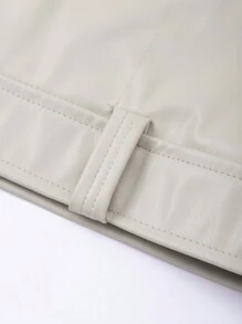 Manfinity Homme 男士休闲纯色单排扣口袋圆领夹克秋季外出街头装长袖轻便夹克，适合朋友、丈夫、男朋友的礼物 - 卡其色 - 查看 3