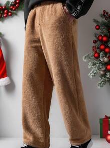Manfinity VCAY Men's Fashion Casual Drawstring Waist Wide Leg Knitted Loose Trousers