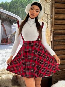 SHEIN EZwear 大码圣诞红色格子连衣长裙 - 紅色 - 查看 6