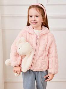 Cozy Pixies Young Girl 少女連帽刷毛愛心厚款開襟外套，冬季保暖，適合職業日、秋季休閒出遊、休閒與校園場合的可愛夾克 - 粉色 - 查看 14