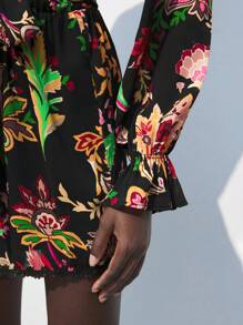 Maija 1pc Women All-Over Print Button Front Belted Long Sleeve Jumpsuit - Multicolor - View 7