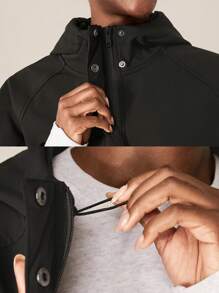 GLOWMODE 羊毛宽松版型可调节抽绳腰带连帽衬衫式夹克日常休闲 - 黑色 - 查看 8