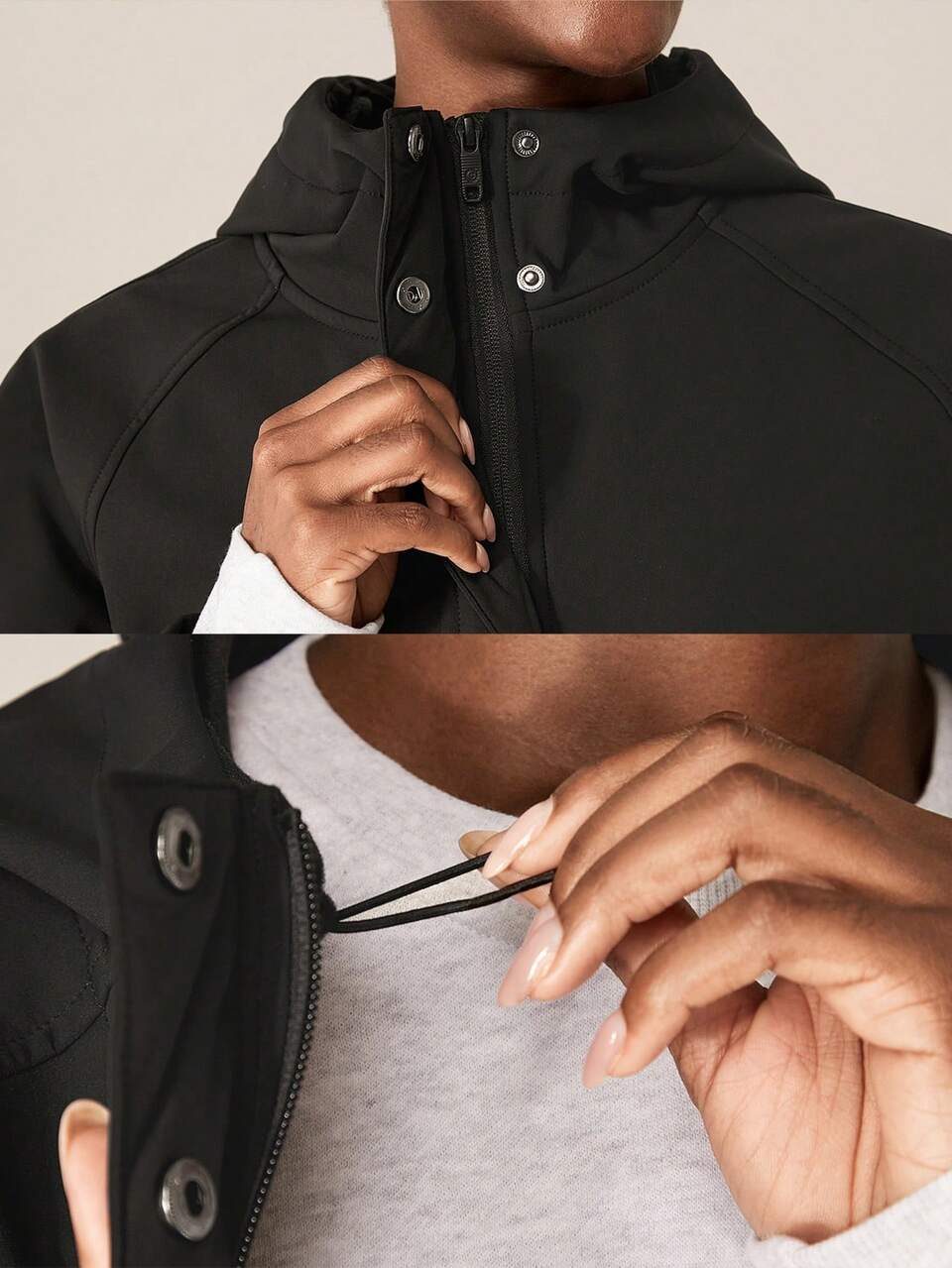 Fleece Relaxed Fit Adjustable Drawstring Waist Hood Shirt-Style Jacket Daily Casual