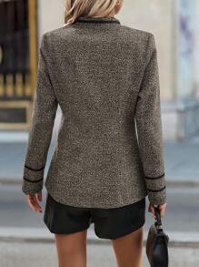 EMERY ROSE Women Contrast Trim Double-Breasted Long Sleeve Regular Blazer Fall Winter Cloth For Women - Brown - View 2