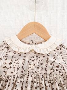 Cozy Pixies Robe pour bébé fille à manches bouffantes avec blocs de couleurs floral et taille cintrée - Nude - Voir 7