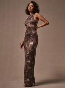 MUSERA Gaun Maxi Tanpa Lengan dengan Potongan Samping, Gaun Panjang Elegan untuk Pesta Liburan Musim Semi dan Musim Panas - Coklat - View 2