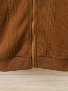 SHEIN Young Girl Autumn Diamond Pattern Zipper Up Hooded Jacket - Brown - View 6