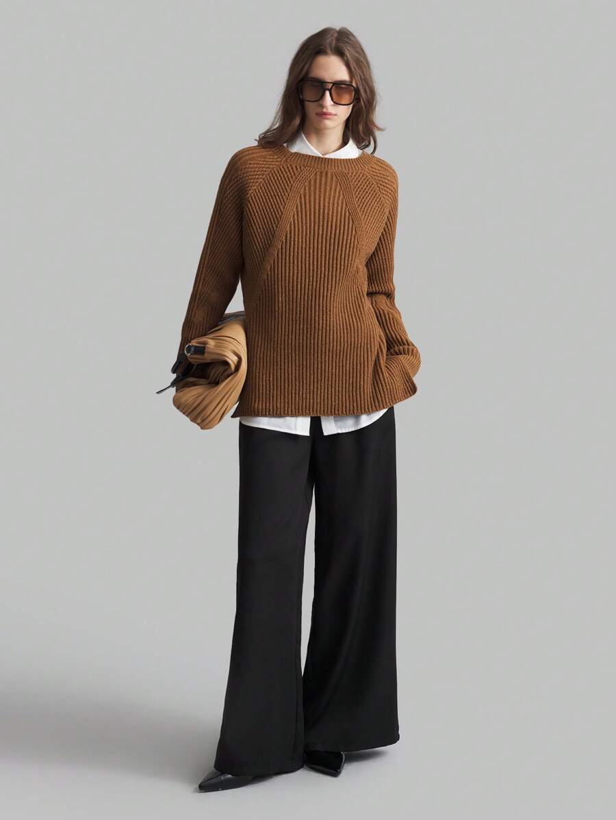 Ontre Áo len cổ tròn dệt kim All Match, ấm áp & thoải mái, đa năng, phong cách Pháp đơn giản, giản dị & thời trang, phù hợp cho mùa thu/đông - Cà phê nâu - Xem 1