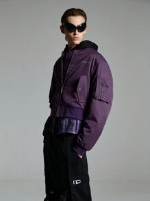 NEON BLANC Men's Street Woven Pocket Zipper Long Sleeve Jacket, Party Fashion Rapper Light Purple Jacket, For Friends, Husband, Boyfriend Gifts, For Fall Winter - Purple - View 1