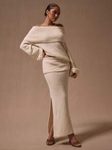 MUSERA 露肩灯笼袖套头衫，Y2K 90年代风格，休闲可爱，适合春夏机场度假、返校季、冬季日常穿着，时尚优雅，春季情人节必备。 - 奶油色 - 查看 4