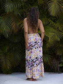 Aralina Curve Tiered 2 Tone Floral Design Pull On Maxi Skirt - Multicolor - View 3