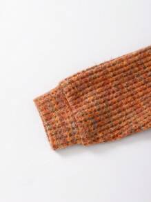 女宝宝厚针织彩色华夫格纹理保暖开衫 秋冬季 - 橘色 - 查看 5