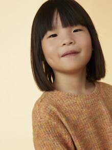 SHEIN Young Girls Colorful Round Neck Casual Drop Shoulder Long Sleeve Knitted T-Shirt, Autumn/Winter - Multicolor - View 3