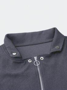 SHEIN LUNE 大码春秋季休闲纯色收腰不对称下摆夹克 - 灰色 - 查看 3