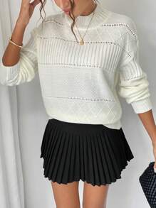 Chiquease Áo len nữ Jacquard mới về năm 2024, thanh lịch và thời trang, thích hợp cho mùa Thu/Đông, áo len chui đầu mùa thu. - trắng - Xem 5