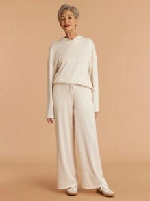 SHEIN LUNE 2 件女士休闲通勤连帽衫套装 - 杏色 - 查看 6