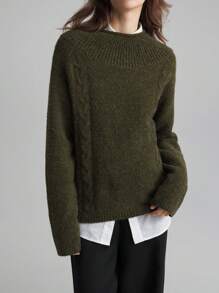 Ontre Women's 2025 Spring New Arrival Cozy Basic Solid Green Crew Neck Long Sleeve Casual Pullover Sweater