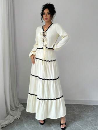 Rafferiza 2件套优雅法式灯笼袖荷叶边蝴蝶结连衣裙和半身裙