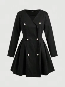 SHEIN MOD Plus Size Vintage Pleated Hem Dress - Black - View 1