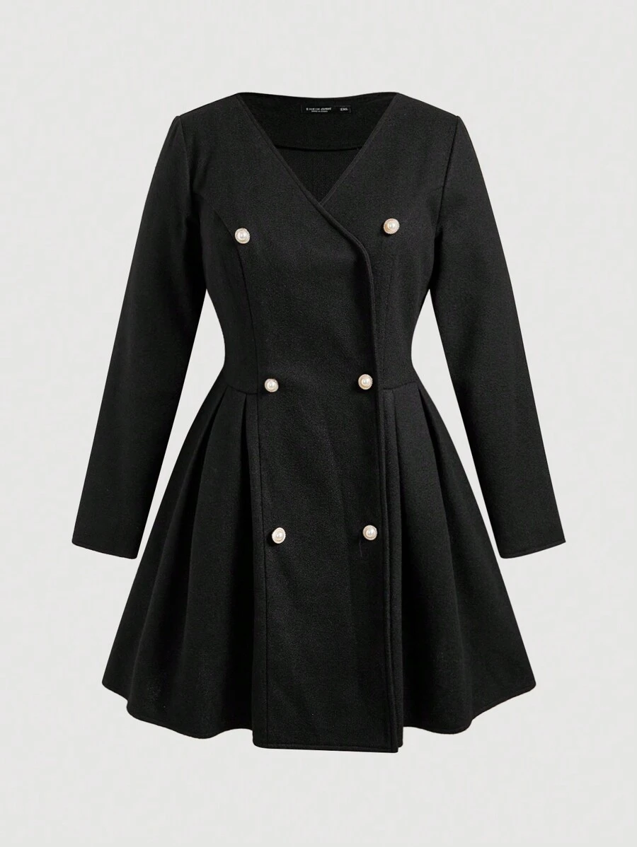 SHEIN MOD Plus Size Vintage Pleated Hem Dress - Black - View 1