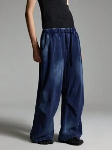 NEON BLANC Men's Casual Loose Denim Effect Washed Wide-Leg Sweatpants
