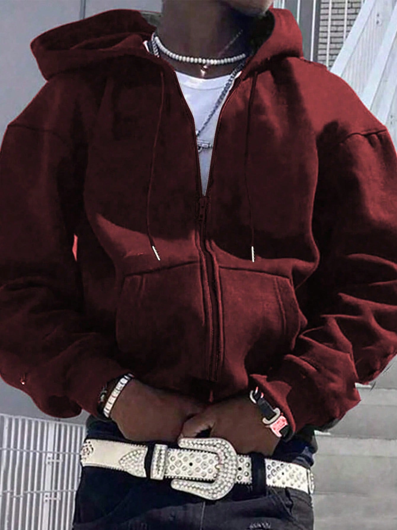 Men's Solid Color Zip Front Hooded Casual Sweatshirt Sweatshirt, Autumn/Winter