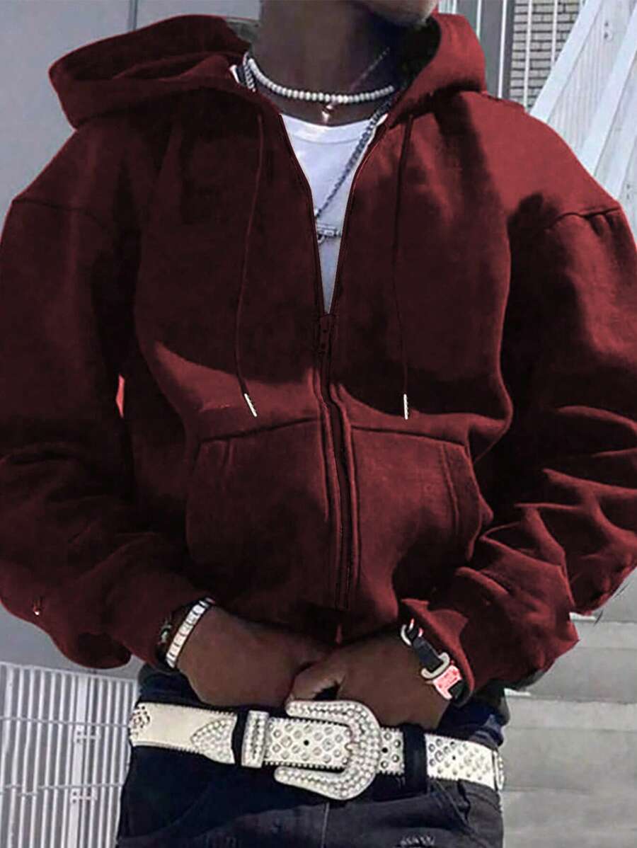 Manfinity Dauomo 男士纯色拉链连帽休闲卫衣，秋季款