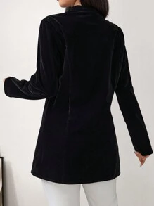 Modelyn Women Modern Elegant Casual Velvet Blazer Jacket - Black - View 2