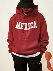 DAZY Men's Autumn Letter Print Drawstring Hoodie Sweatshirt