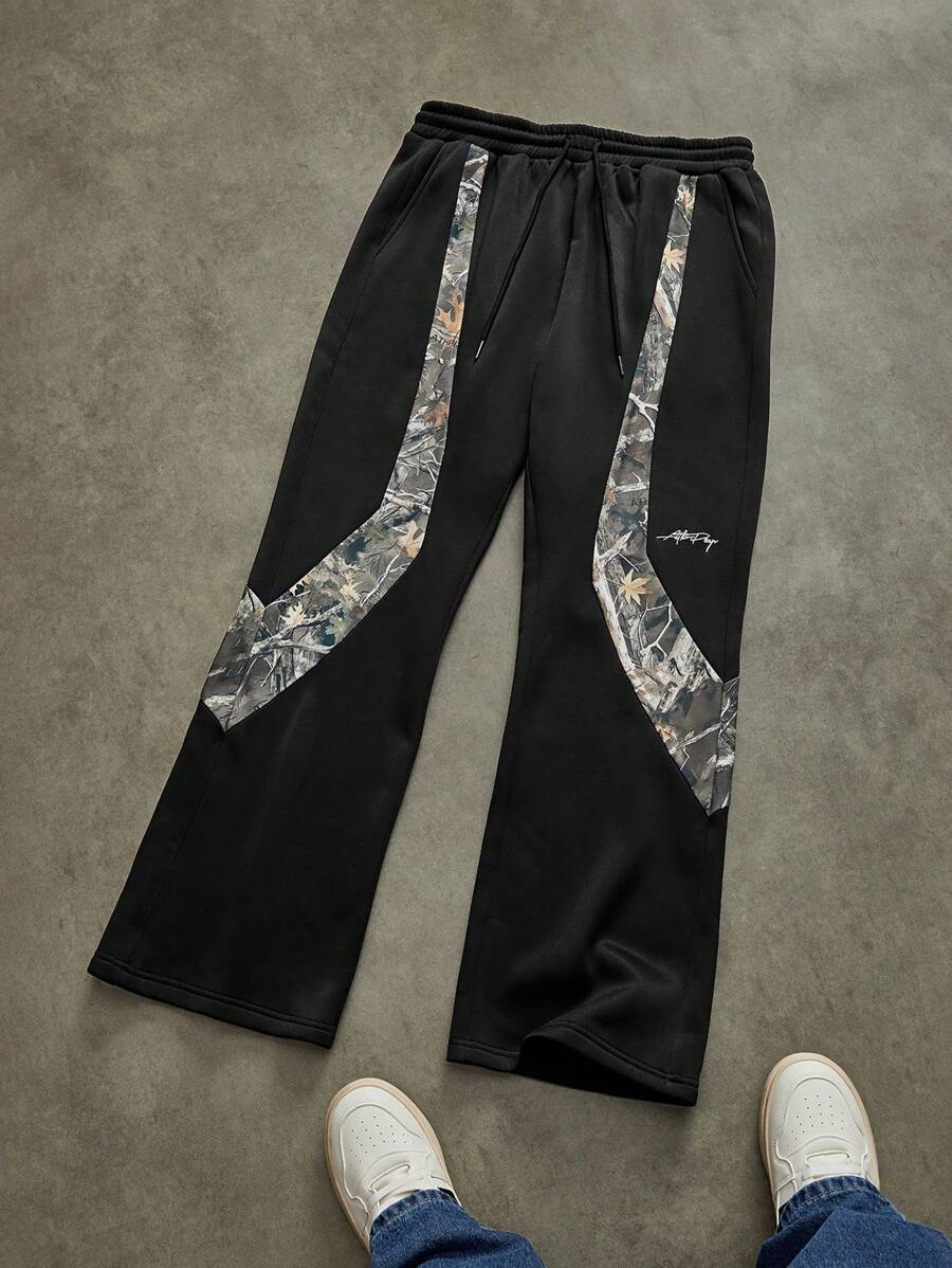 Manfinity NXTstreet Men's Casual Branch Print Drawstring Waist Sweatpants, Autumn - Black - View 1