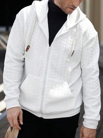 Manfinity CasualCool Men's Casual Solid Color Textured Hoodie, Autumn/Winter