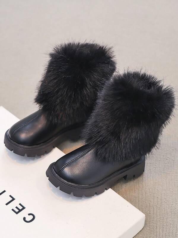 Botas de Princesa de Plataforma Peludas de Moda Infantil Para Meninas Pequenas