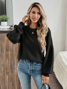 SHEIN LUNE 1 pieza Camiseta marrón casual y romántica de mujer con mangas con volantes y hombros descubiertos para el otoño - Negro - Ver 5