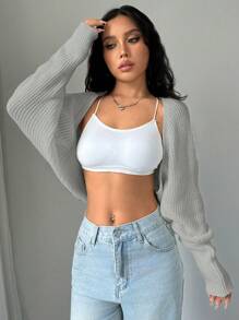 SHEIN Unity Women Plain Minimalist Short Cardigan, Casual Daily Wear,Long Sleeve Tops Fall Winter Cloth For Women - Grey - View 6