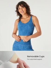 GLOWMODE Top de tirantes con espalda en U de efecto denim, para yoga de bajo impacto y uso diario, con copas extraíbles - Multicolor - Ver 4