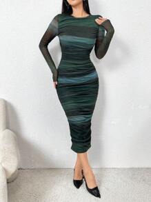 Modelyn Women Ombre Color Draped Fitted Long Dress