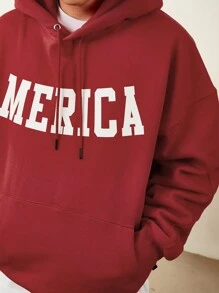 DAZY Men's Autumn Letter Print Drawstring Hoodie Sweatshirt