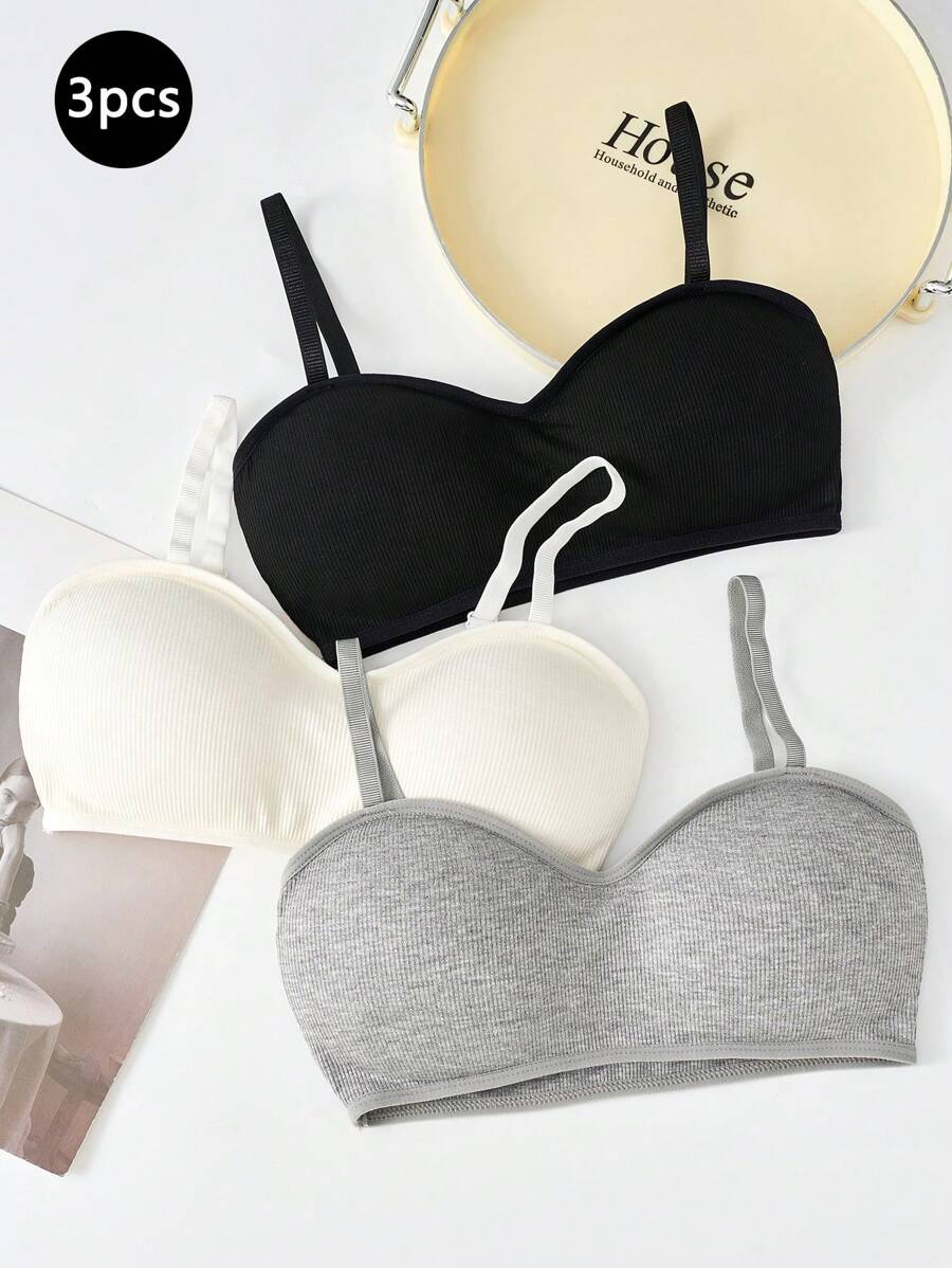 3pcs/Set Teen Girls Seamless Camisole Crop Top Bras Comfort Wireless Bralettes
