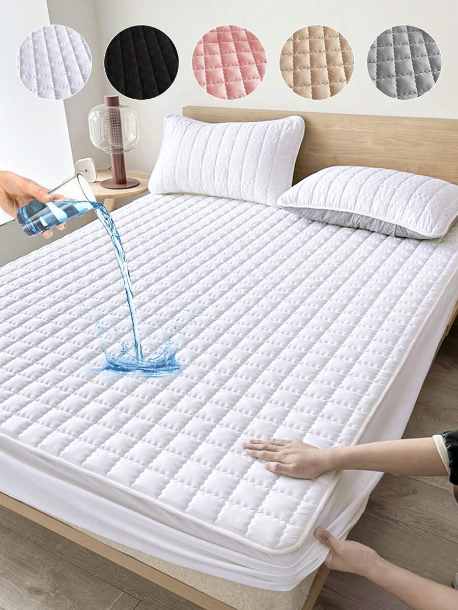 1件绗缝床笠,床上用品,床垫保护套,床罩,纯色,柔软舒适,简约风格家纺,防起球,全包式床垫罩,适用于所有床型 - 单人床、双人床、大号床、特大号床,四季皆宜,床上用品礼品,可机洗,不含枕头和枕套 - 白色 - 查看 1