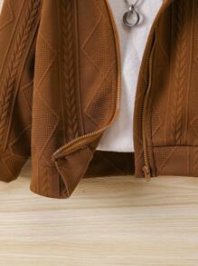 SHEIN Young Girl Autumn Diamond Pattern Zipper Up Hooded Jacket - Brown - View 4