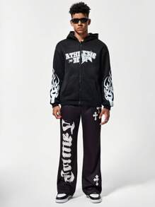 Teens/Youth (Boys) Long Sleeve Letter Print Minimalist Hoodie Pullover, Casual Daily Wear