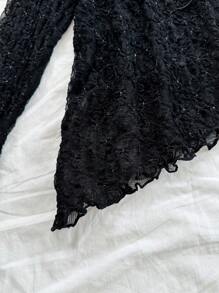 Soleia 女士度假二合一圆领长袖 T 恤，粗针织长袖套头衫 - 黑色 - 查看 4