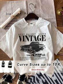 SHEIN CURVE+ Plus Size Casual Simple Design Crew Neck Short Sleeve Loose T-Shirts, For Summer - White - View 1