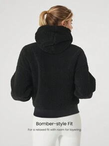 GLOWMODE Cozy Thick Polar Fleece Soft Warm Bomber Adjustable Drawstring Hoodie Windproof Ribbed Hem Cuffs Jacket With Side Pockets Daily Casual Winter