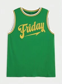 Manfinity Dauomo 男士休闲无袖条纹字母印花背心，夏季 - 綠色 - 查看 3