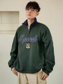 DAZY 男士休闲字母刺绣高领套头卫衣，秋季七分拉链款