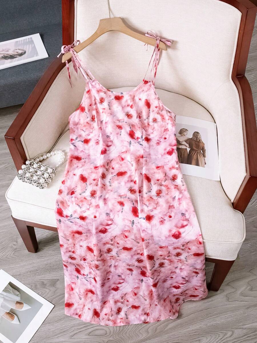 SHEIN LUNE 女士优雅休闲玫瑰碎花吊带背心裙 - 彩色 - 查看 1